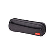 A black Lihit Lab 2-Way Type Pen Case with a red brand tag, closed and lying flat against a white background.