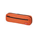 Orange pencil case with a black zipper on a white background