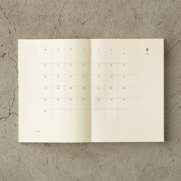Midori MD Notebook Diary 2026 - A5 Thin -kalenteri