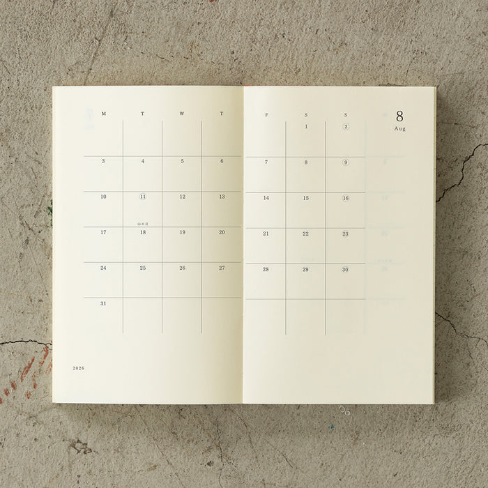 Midori MD Notebook Diary 2026 - B6 Slim -kalenteri