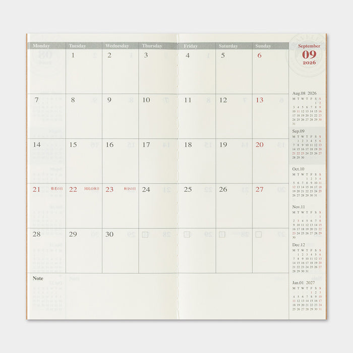 Traveler's Company 2026 - Monthly Diary Refill (Regular)