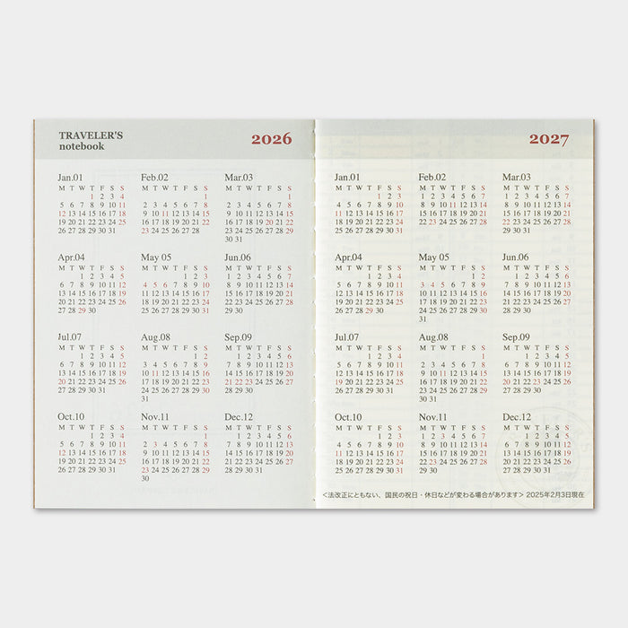 Traveler's Company 2026 - Weekly Diary Refill (Passport) -kalenteri