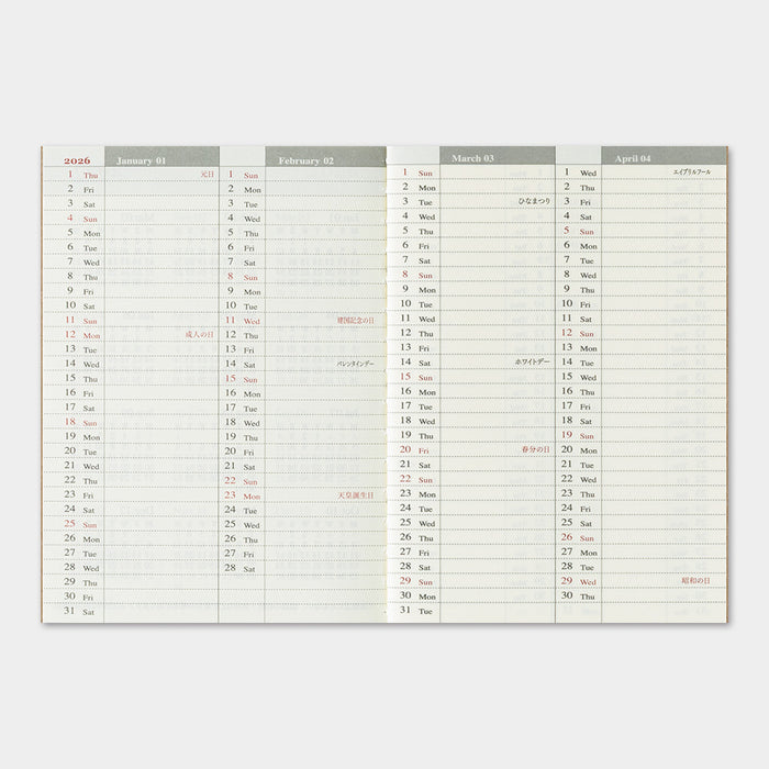 Traveler's Company 2026 - Weekly Diary Refill (Passport) -kalenteri