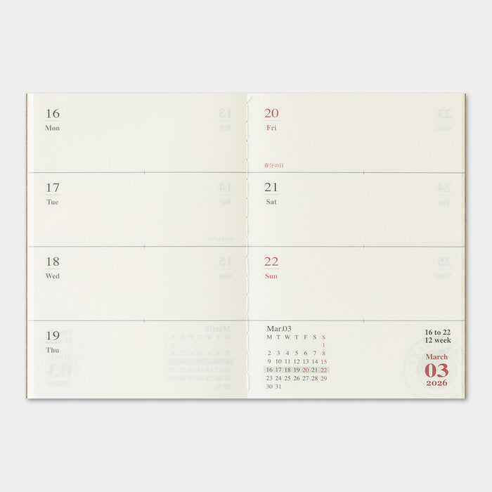 Traveler's Company 2026 - Weekly Diary Refill (Passport) -kalenteri