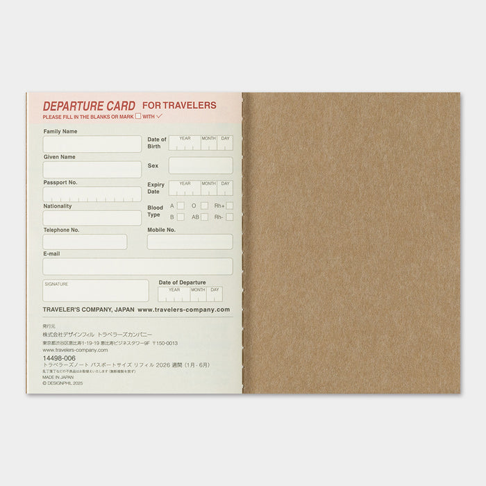 Traveler's Company 2026 - Weekly Diary Refill (Passport) -kalenteri