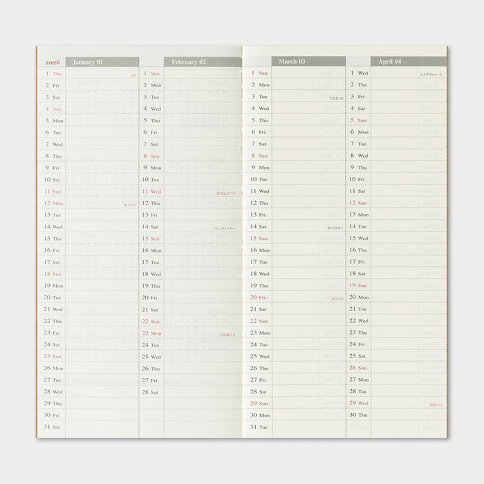 Traveler's Company 2026 Weekly + Memo Refill (Regular)