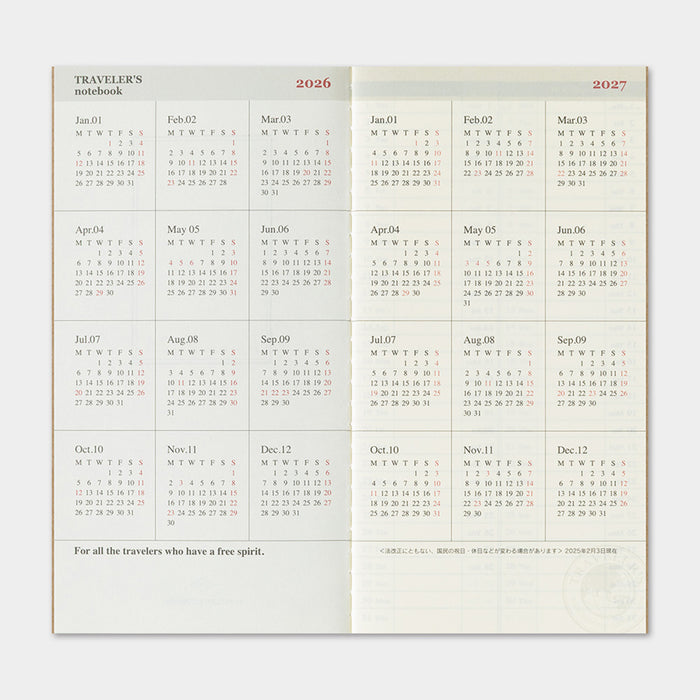 Traveler's Company 2026 - Weekly Vertical Diary Refill (Regular) -kalenteri