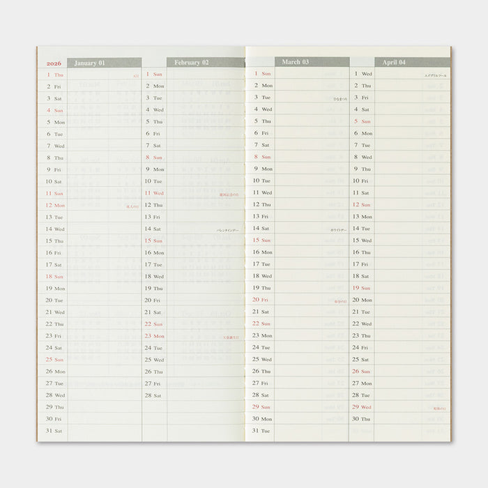 Traveler's Company 2026 - Weekly Vertical Diary Refill (Regular) -kalenteri